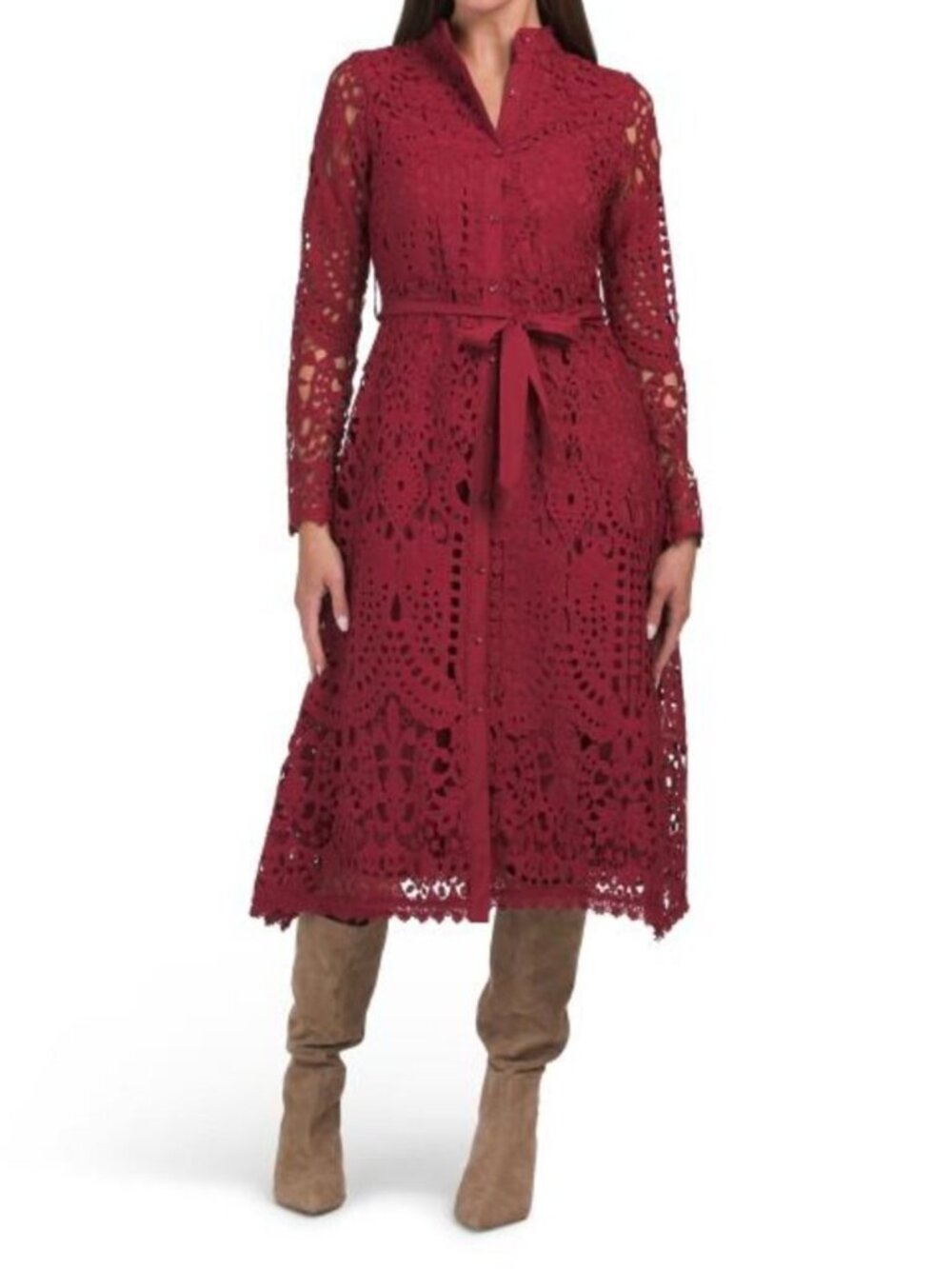 DALIA MACPHEE Long Sleeve Cutwork Lace Midi Dress